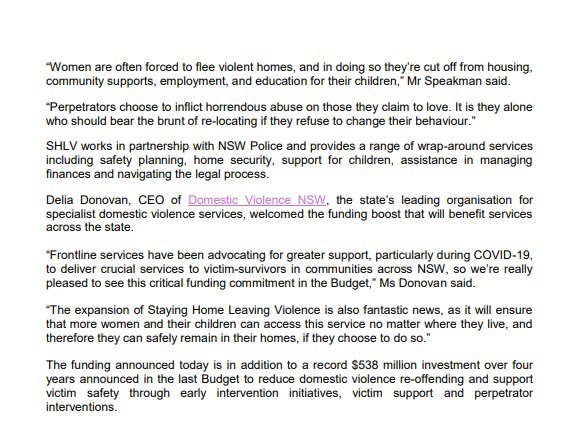 NSW government specialist funding tackling #DomesticViolence will increase by over 25% over the next 2 years:
✅ Extra $60m over 2 years for frontline services
✅ Extra $32.5m over 4 years for Staying Home Leaving Violence
#DFV #VAW 1/3