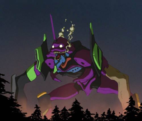 Qué momento extraño, alucinante, desconcertante y extático cuando el Eva 01 la flipa y le agarra el Berserk ese y se come al Ángel con expresión animal. Demencial, boludo.