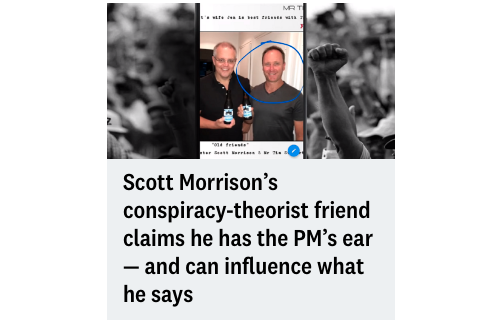 '…It was in this mix that Stewart, using his Twitter persona “Burn Notice” under the Twitter handle @BurnedSpy34, was welcomed as Aussie royalty. A QAnon identity known as “Bear” — first name Scott — paid tribute to Stewart as the great Twitter sage of the Awakening…'