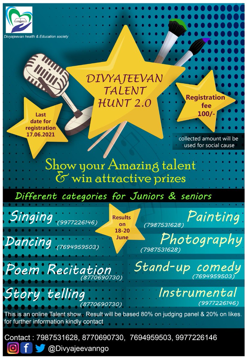 divyajeevanngo's tweet photo. Show your #talent
Register yourself
@divyajeevanngo @SonuSood @SoodFoundation
#divyajeevanngo https://t.co/6aA91yOcso