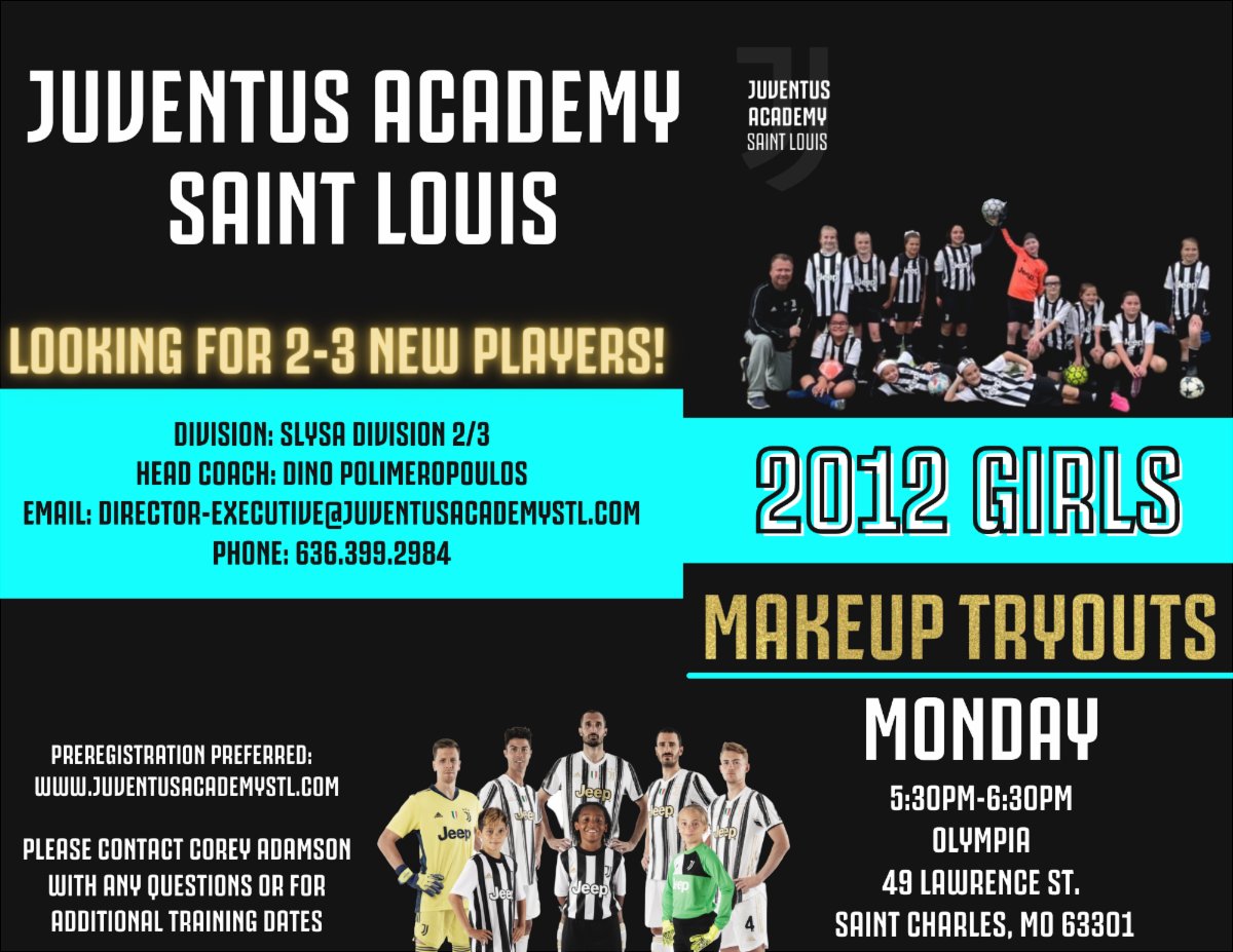 JAcademySTL's tweet photo. There are still 2-3 spots available for the 2012 Girls team coached by our Executive Director, Dino Polimeropoulos! If you are still looking for a team, we would love to have you come to our makeup tryouts tomorrow night! ⚪️⚫️

Learn more here: https://t.co/cE9SoN9evD https://t.co/ct1rjzjjaO