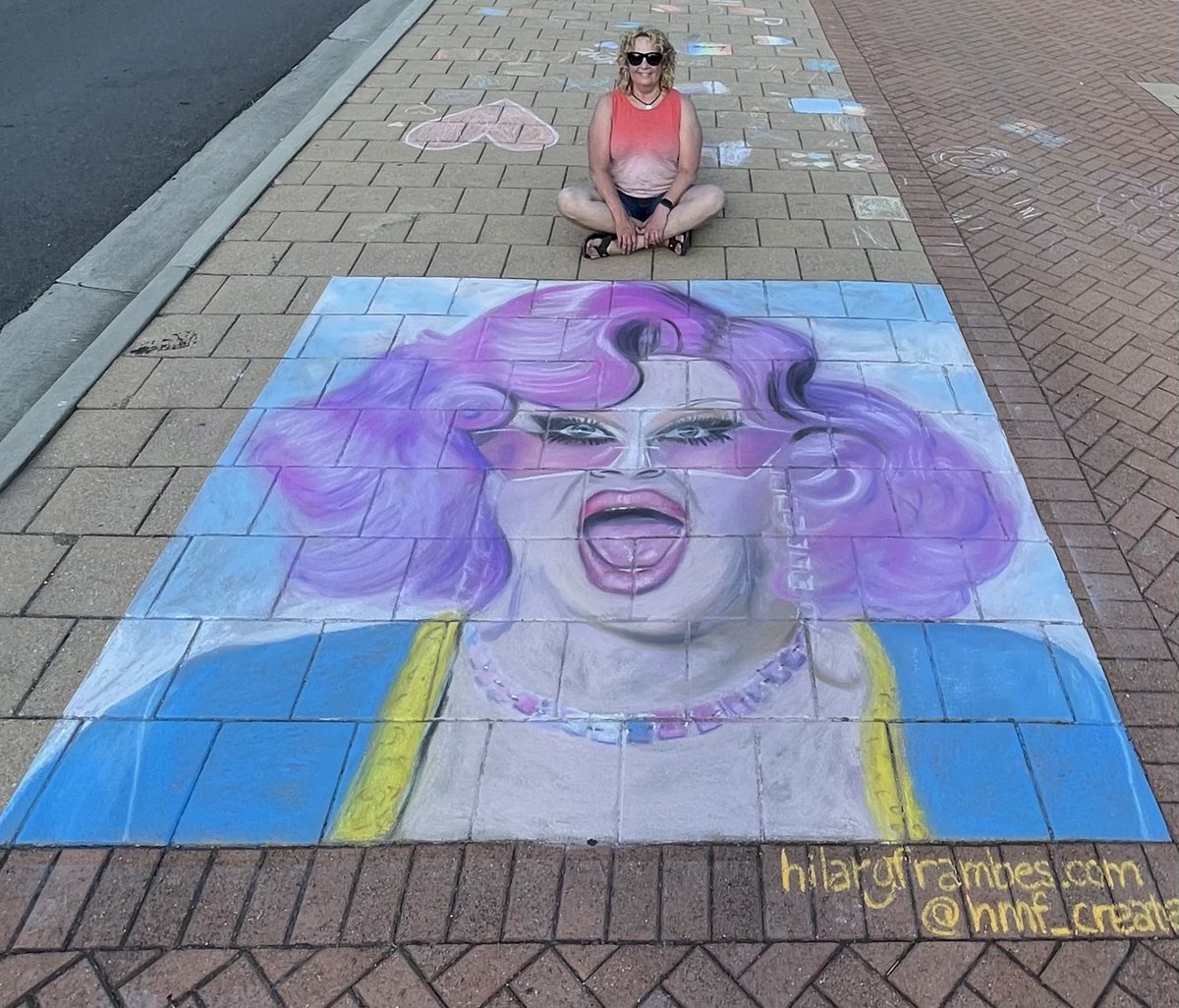 hilary_frambes's tweet photo. I had a blast chalking a portrait of @NinaWest in @WorthingtonOhio for the Sunday Funday Rainbow Love event!! #Pride2021 #SundayFunday #loveislove #ninawest https://t.co/qMd0cKbz3z