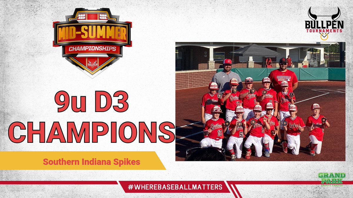 Bullpenevents's tweet photo. 🥇 Congratulations to Southern Indiana Spikes, our 9u D3 champion in the Mid Summer Championships! 🥇

#WhereBaseballMatters https://t.co/z2THbMrA0q