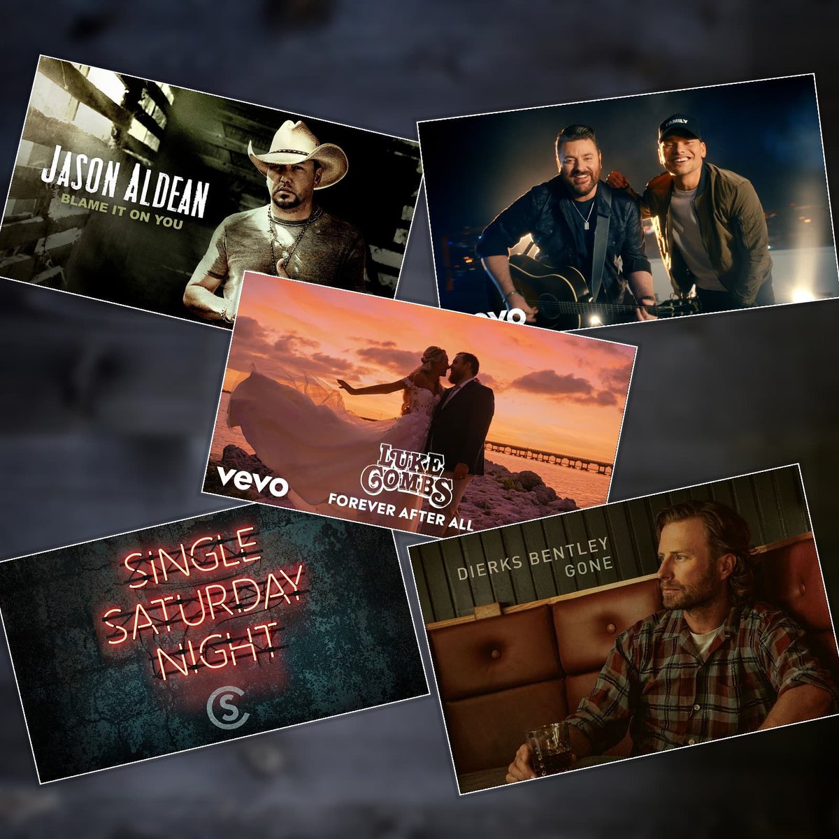 Top 5 songs in country music this week. 

1. <a href="/lukecombs/">Luke Combs 🎤</a> - Forever after All
2. <a href="/DierksBentley/">Dierks Bentley</a>  - Gone 
3. <a href="/ChrisYoungMusic/">ChrisYoungMusic</a> and <a href="/kanebrown/">Kane Brown</a> - Famous Friends
4. <a href="/coleswindell/">Cole Swindell</a> - Single Saturday Night
5. <a href="/Jason_Aldean/">Jason Aldean</a> - Blame it on You