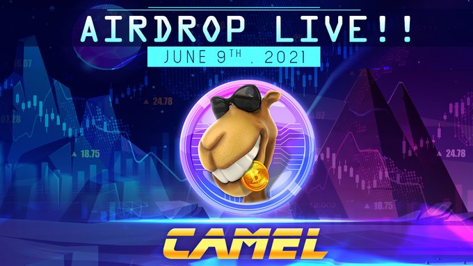 ✈️ CAMEL LIVE AIRDROP

 💰Reward: 100,000 $CAMEL
👨‍👩‍👦‍👦Referral Reward: 10,000 $CAMEL

⏳ Start Date: June 9th, 2021
⌛️: June 15th, 2021 ⏰
🗓 Distribution Date: June 16th, 2021

Talk with the Telegram bot, Step-by-step guide:
t.me/camelswap_aird…

#AirdropAlert24 #Bounty #Airdrop