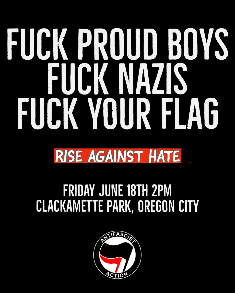 FascistFree503's tweet photo. 🚨New Location🚨

Violent white nationalists have moved their weekly flag wave to Clackamette Park along HWY 99E.

Daniel Tooze and J.D. Stockton have been controlling the park, buddy buddy with the police, and harassing locals.

Show up this Friday. Bring friends. https://t.co/0LxOApzQNk