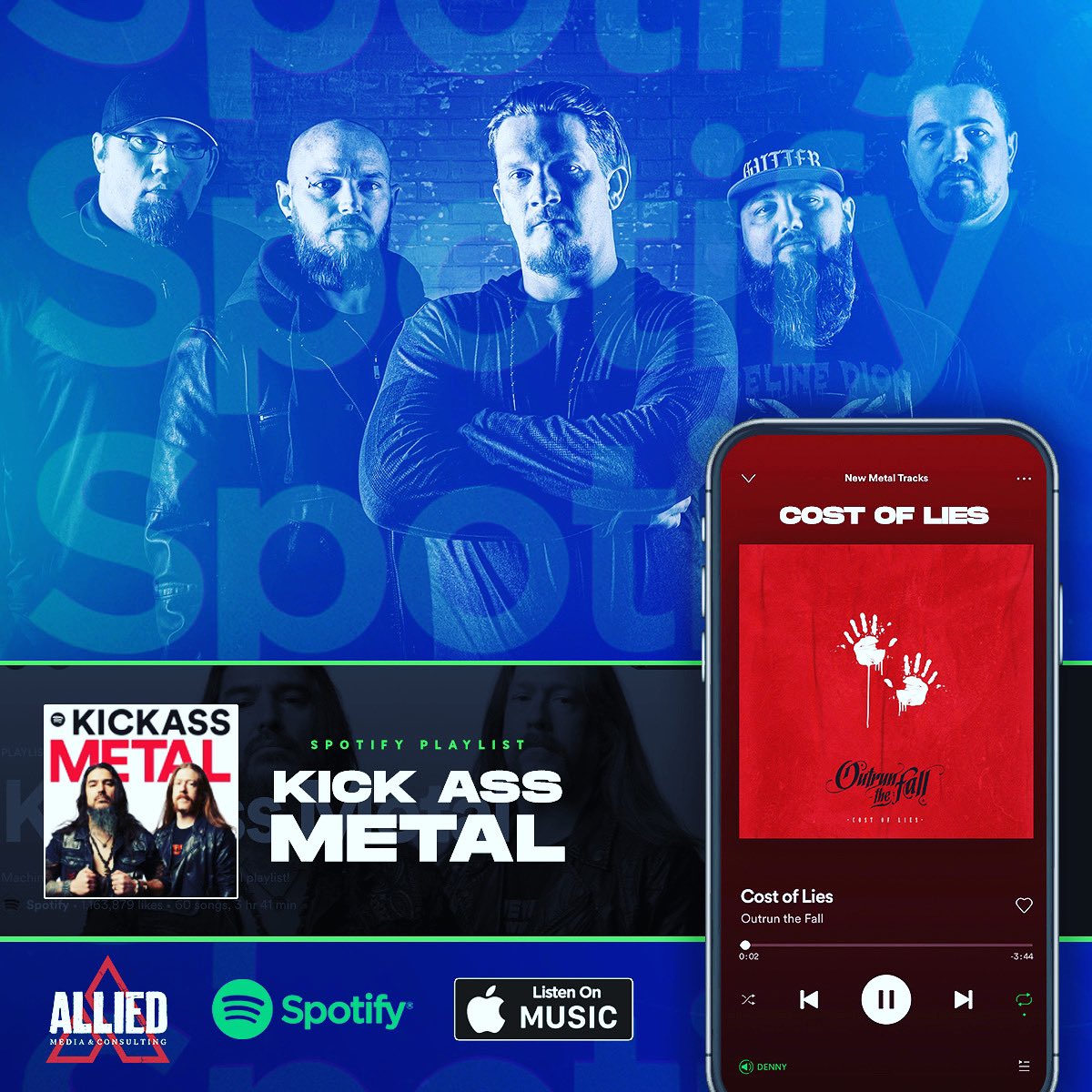 Outrunthefall's tweet image. Our new single landed on Kickass metal and New Metal Tracks on @Spotify!!  We’re beyond pumped to be there next to some of our favorite bands like @lambofgod!  Thanks for the love. #Spotify #newmetaltracks #kickassmetal