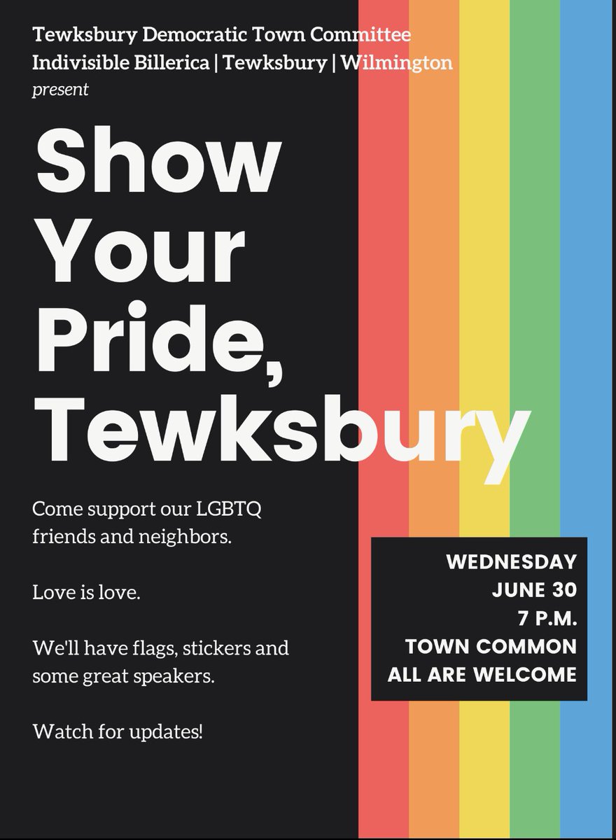 TewksburyTown's tweet photo. Job on us on the Common! Speakers include @Rep_Robertson @TeamTram and DA Marion Ryan! #Tewksbury #pride https://t.co/tbxuHlheFL