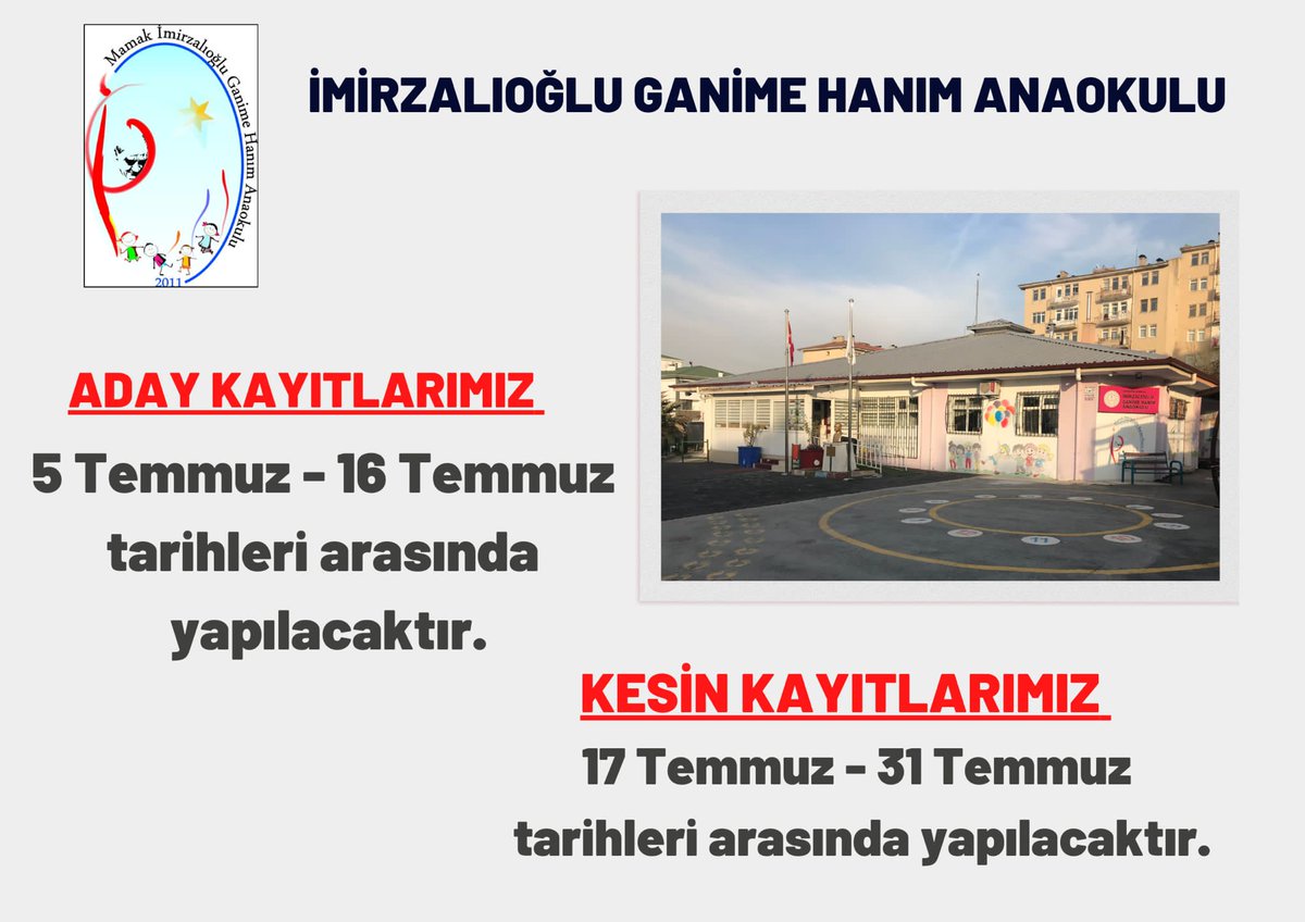 Belirtilen tarihlerde kayıt için okulumuza bekliyoruz. <a href="/MamakilceMem/">Mamak İlçe Millî Eğitim Müdürlüğü</a> @mustafaozel66 <a href="/mamakailesi/">mamakailesi</a>