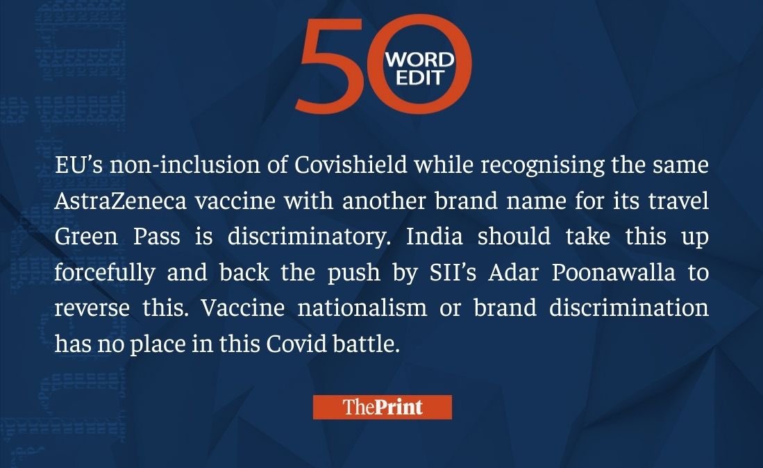 Shekhar Gupta On Twitter Our 50wordedit On Eu Non Inclusion Of Covishield