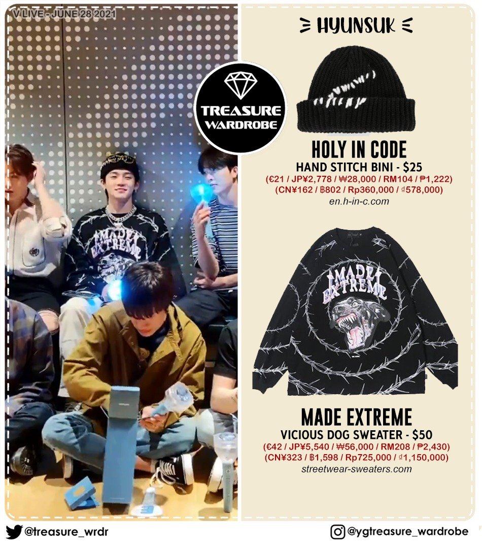 TREASURE_WRDR's tweet photo. #DOYOUNG
#MOMG rose hoode m.t.m
#HYUNSUK
#HOLYINCODE hand stitch bini
#MADEEXTREME vicious dog sweater
#HARUTO
#CPFM core melt t-shirt
#JUNKYU
#ROMANTICCROWN sunday syndrome pipinh shirt
#トレジャー #TREASURE #TREASUREWARDROBE #트레저 #CHOIHYUNSUK #KIMJUNKYU https://t.co/G5wDX4fsHw