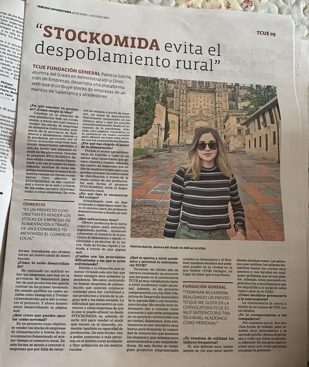 stockomida's tweet photo. Entrevista sobre el proyecto de STOCKOMIDA en @TribunaUni #salamanca #somosusal #empresas #marketingdigital https://t.co/y0bRZ3RPEv