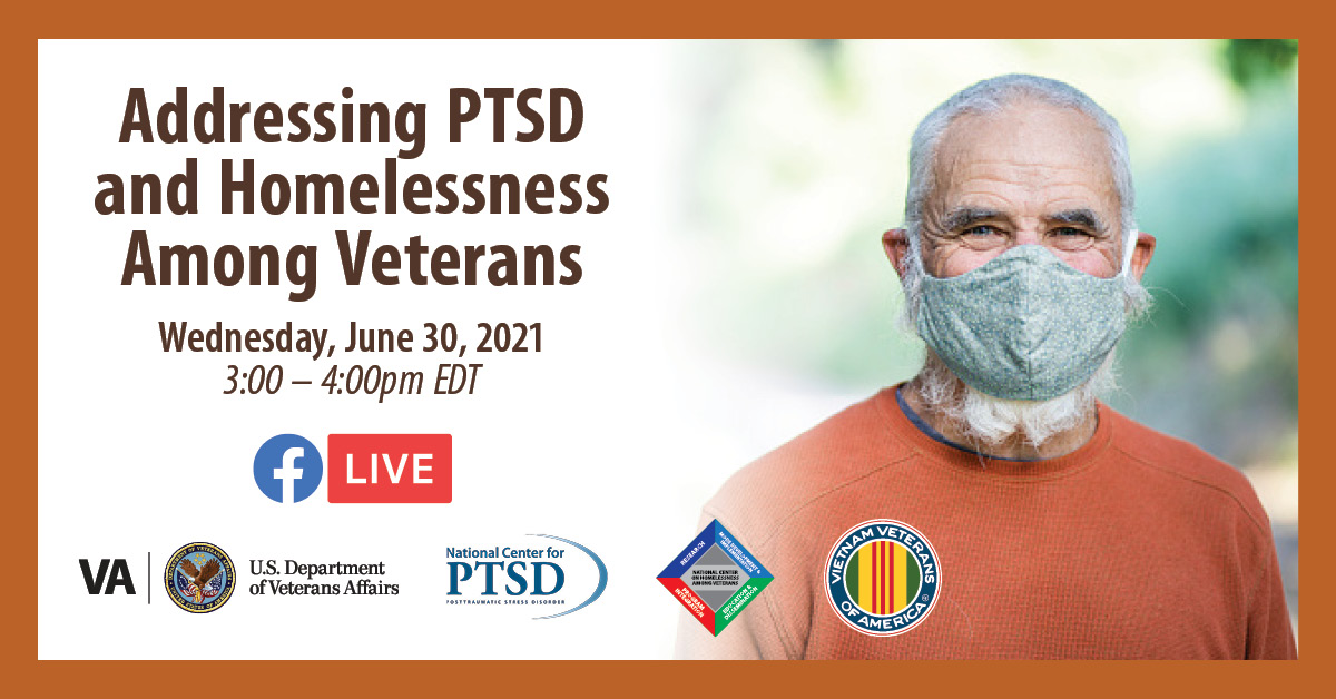 VA’s National Center for PTSD is the leading educational center for PTSD. Join the Facebook Live event on June 30 at 3pm EDT to hear from experts about services available to Veterans experiencing homelessness with PTSD: facebook.com/events/7907500…