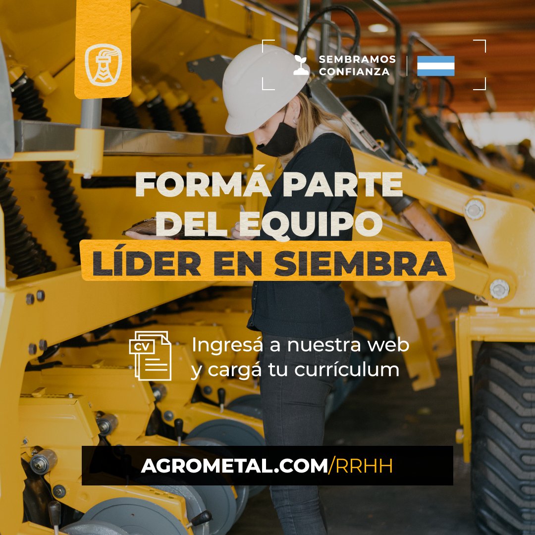 #TeEstamosBuscando Forma parte del #EquipoLíderEnSiembra!. Ingresa en nuestra web y carga tu cv!
agrometal.com/rrhh