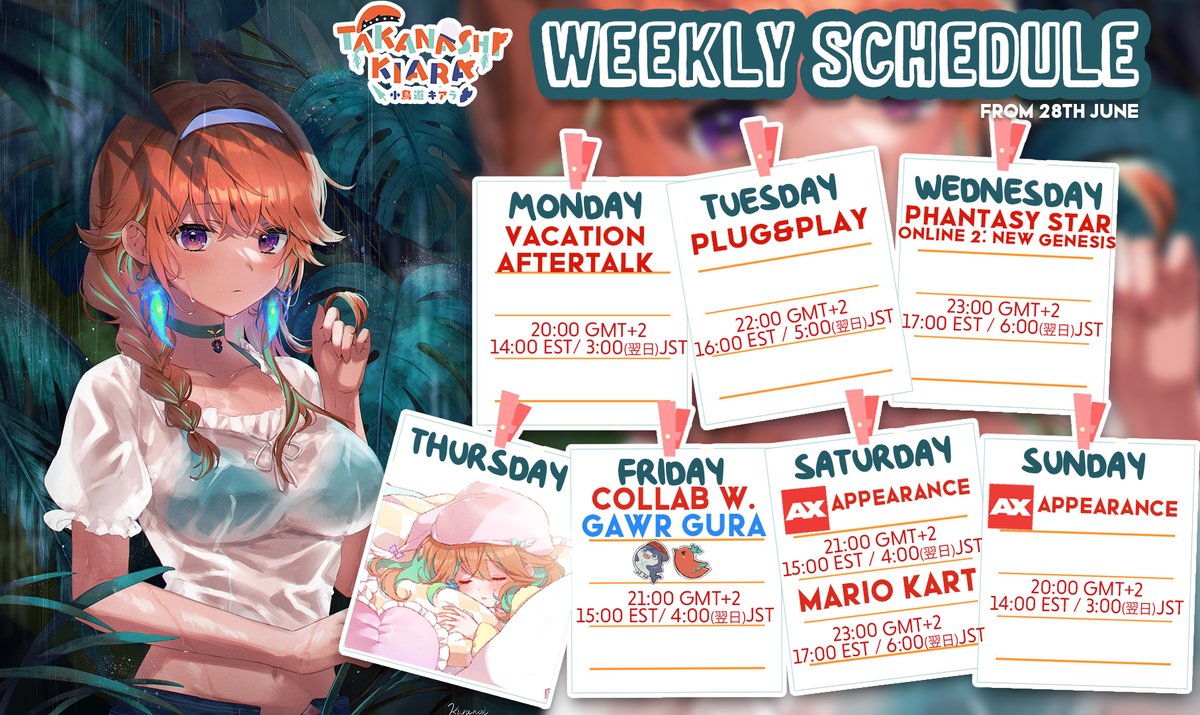 Takanashi Kiara Holoen Weekly Schedule Due To My Neck Injury I Will Take It Easy By Doing Shorter Streams This Week Yakuza Continuation Next Week Sorry To Sea Timezones I Ll Mix It Up Takanashi Kiara Holoen Weekly Schedule Due To My Neck Injury I Will Take It Easy By Doing Shorter Streams This Week Yakuza Continuation Next Week Sorry To Sea Timezones I Ll Mix It Up