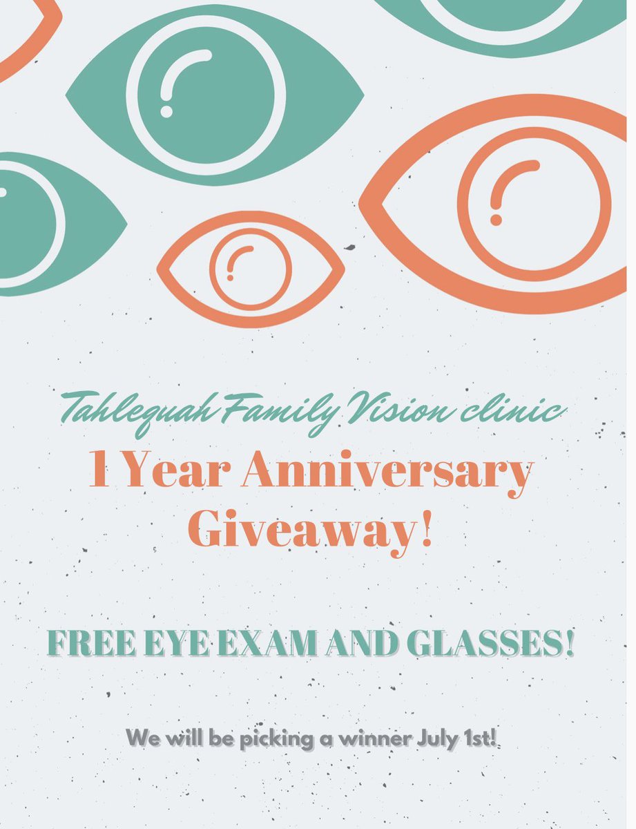 TahlequahVision's tweet image. Thank you everyone for supporting our business! We are so excited to announce our 1 year anniversary giveaway! Please comment below someone who deserves this! We wil announce the winner July 1st! #optometry #giveaway #Glasses