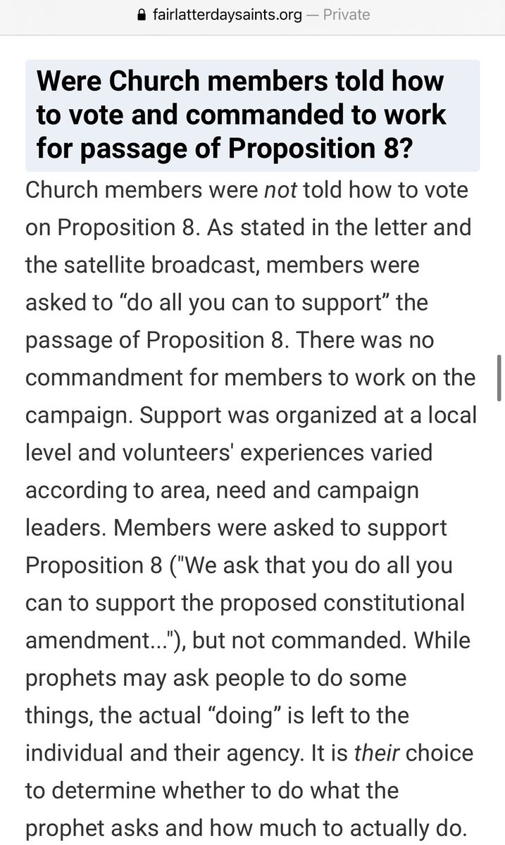 Chu_JesusChrist's tweet photo. Fairmormon: members weren’t told how to vote on prop 8! They were just told to form call centers to call all of California to promote the passing of the bill!

#exmormon #pride https://t.co/lBIp4sIQVy