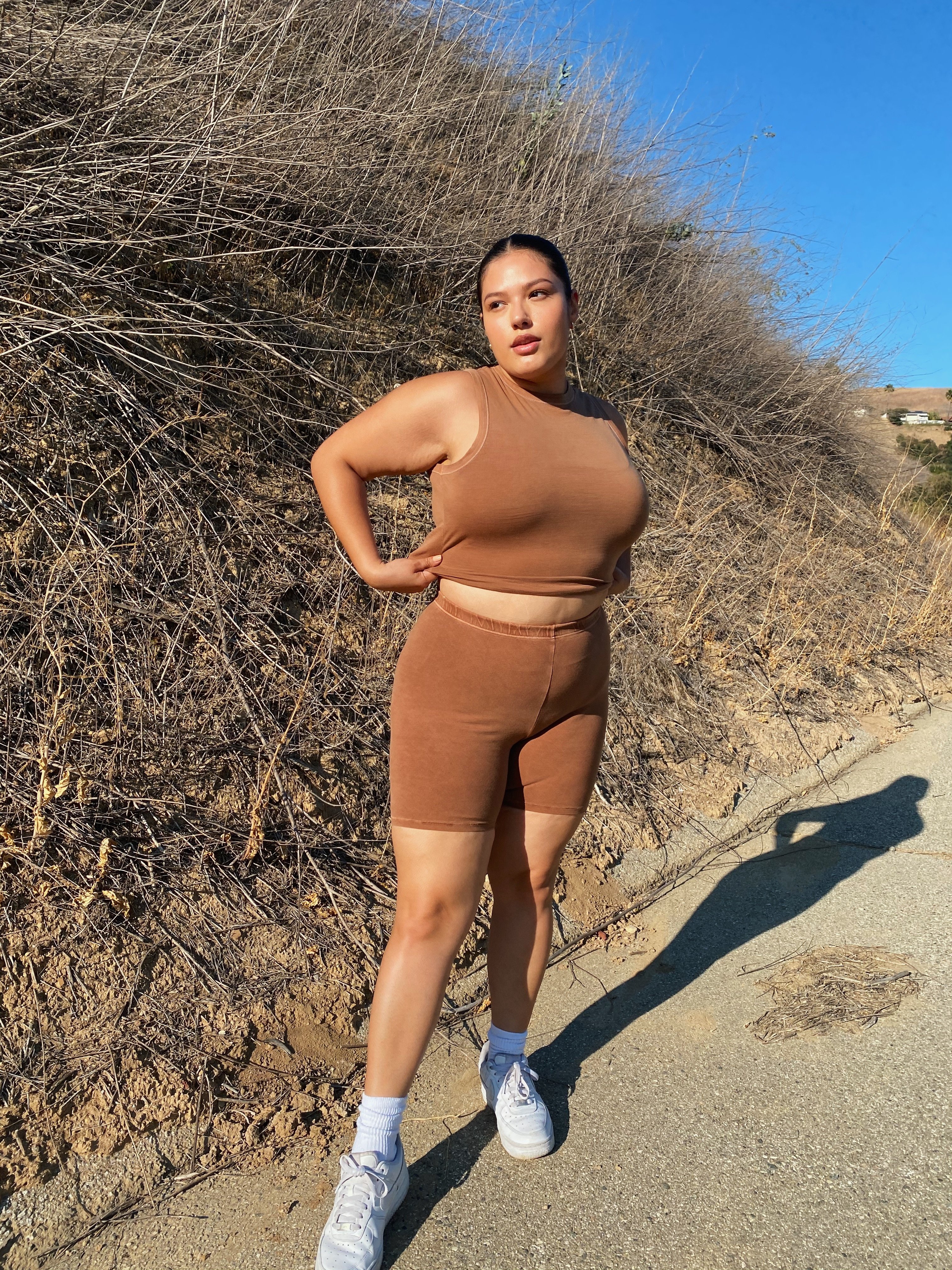 SKIMS on X: Spotted: Vanessa Romo in the Outdoor Basics Drop 1 Crew Neck  Tank and Bike Short in Camel. Our first outdoor collection was made in LA  with worn-in cotton and