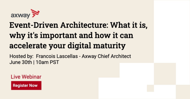 James_DeLuca's tweet photo. Join @Axway for a 30-minute live webinar on June 30th at 10 a.m. Pacific time with @flascelles and learn about EDA, the next generation of powerful technology that serves to enable you to deliver real-time customer experiences. https://t.co/g7AZb4Kn8G https://t.co/AzWnrnLfxy