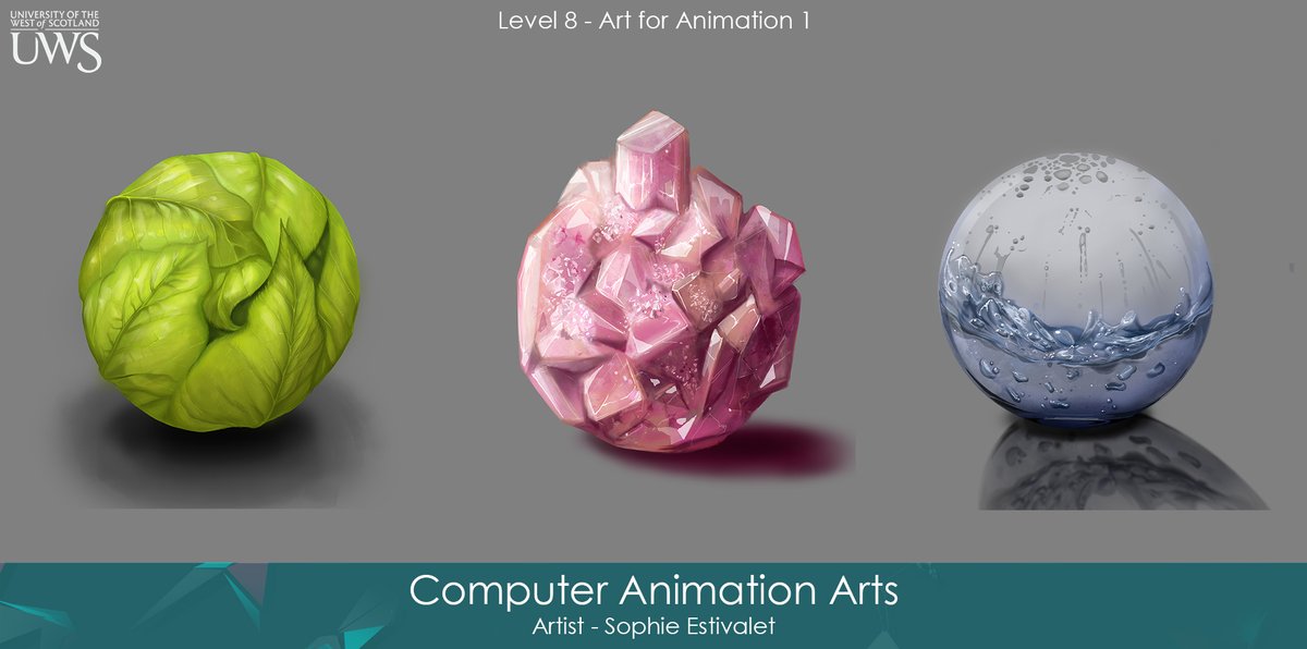 UWSCreativeComp's tweet photo. Excellent work by Level 8 Student Sophie within the first weeks of using #Photoshop at #UWS in #ComputerAnimationArts! These material studies show great attention to detail! #digitalart #art https://t.co/aCEq1QxrgB