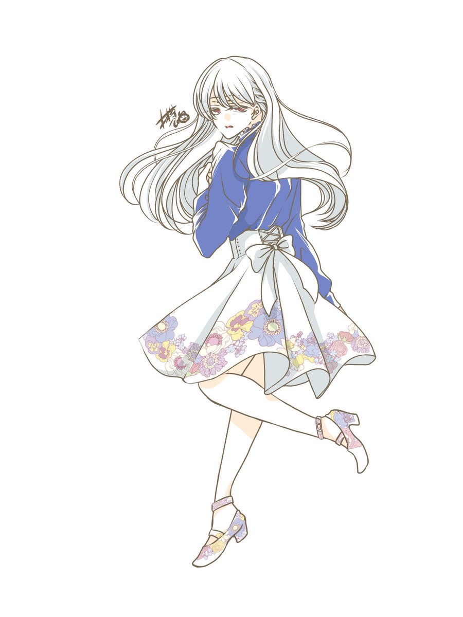 花柄ワンピースとセットの靴 抹茶飴 原稿やれのイラスト 花柄ワンピースとセットの靴 抹茶飴 原稿やれのイラスト