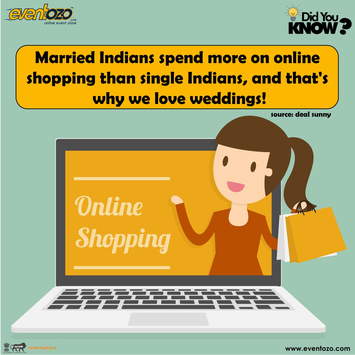 eventozo's tweet photo. We barely see any reason to dislike weddings! Especially when we realized married Indians are spending more on online shopping than single Indians, we started loving weddings more. Of course, marriages are made in heaven but are enhanced with online shopping. #didyouknowfacts https://t.co/teTlHt4Vu0
