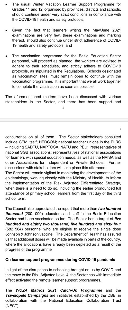 ReginahMhaule's tweet image. Media Statement issued today by Minister Motshekga following the announcement by President Ramaphosa, on the country&apos;s move to #AlertLevel4. Note that schools will close on Wednesday 30 June and reopen on Monday, 19 July #VaccineRollOutSA @DBE_SA