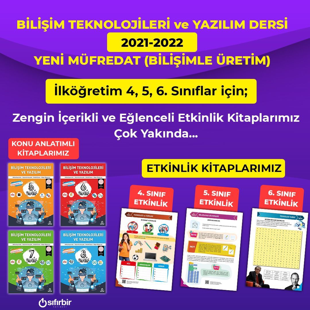 YENİ SEZONDA YİNE BİLİŞİM!
<a href="/BilisimleUretim/">Bilişimle Üretim</a> içeriklerini de kapsayan, bugüne kadar alanda örneği olmayan, 4-5-6. sınıflar için sayısız etkinlikten oluşan kitaplarımız çok yakında Bilişim ailesiyle. <a href="/okursan/">Okursan</a> ve <a href="/bulanca/">Bulanca</a> öğretmenlerimizle yine dolu dolu bir içerik hazırladık...