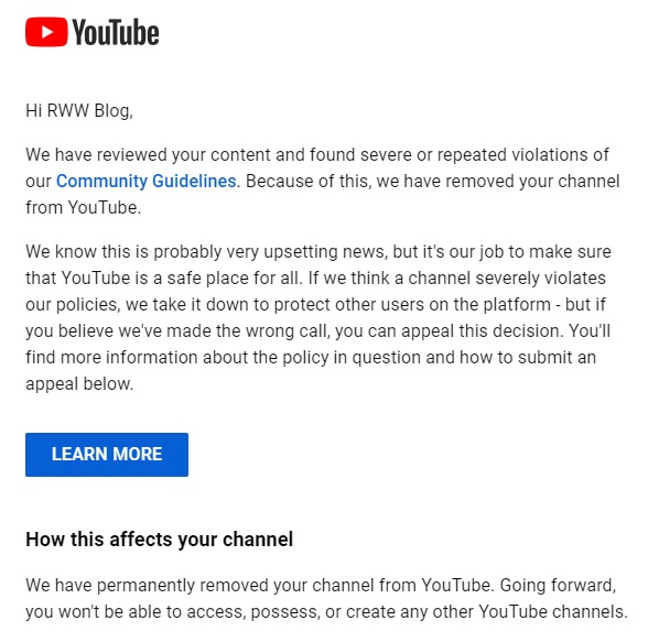 RightWingWatch's tweet image. Our efforts to expose the bigoted view and dangerous conspiracy theories spread by right-wing activists has now resulted in @YouTube banning our channel and removing thousands of our videos. We attempted to appeal this decision, and YouTube rejected it.