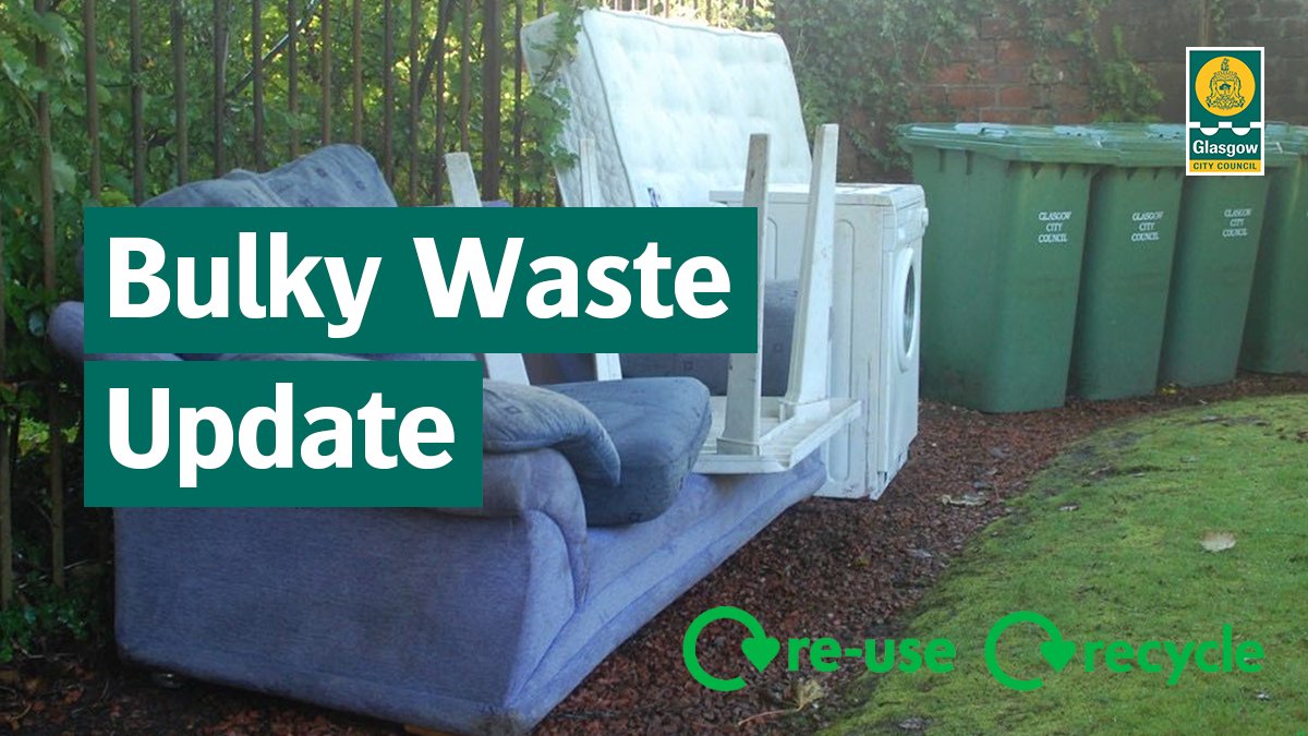 GlasgowCC's tweet image. From Monday July 5 charging for all bulky waste collections will begin.
Changing how we deal with our waste will help reduce our carbon footprint ♻️
For more information on how to reduce, reuse or recycle unwanted items or how to request a collection 👉 glasgow.gov.uk/bulkywaste