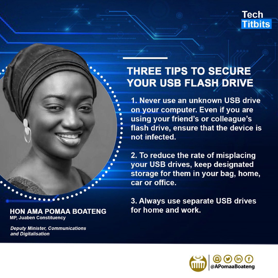 APomaaBoateng's tweet image. New week, new start. Just hold on to these Three Tips to Secure Your USB flash drive. #TechTitbits #mocd #obaanoaa
