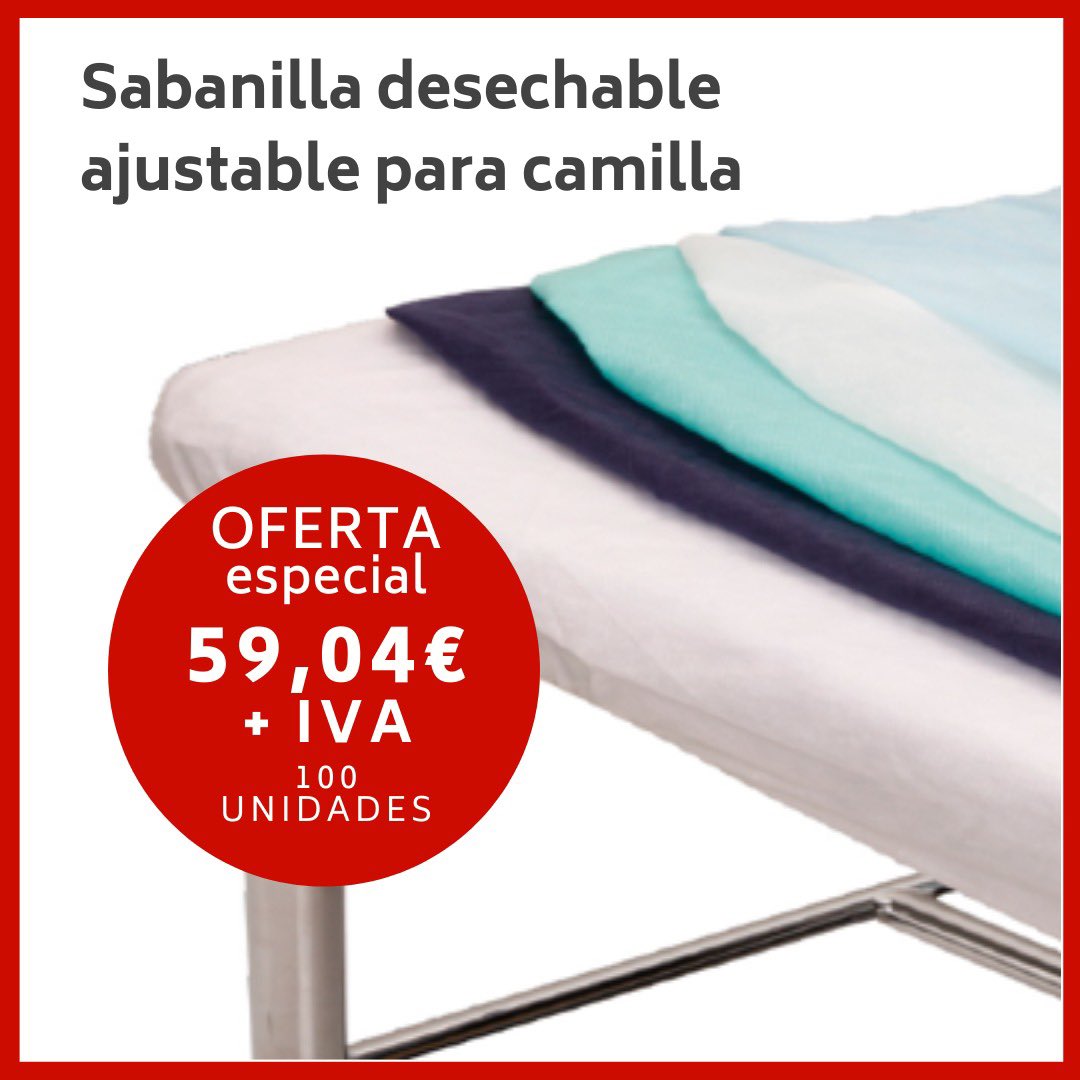 💥Oferta especial 💥 Caja de 100 unidades de sabanillas desechables ajustables para camillas por 59,04 + IVA.

👉 Puedes adquirir este y otros productos para mantener tu camilla limpia y en perfecto estado desde nuestra web: bit.ly/360s7HI