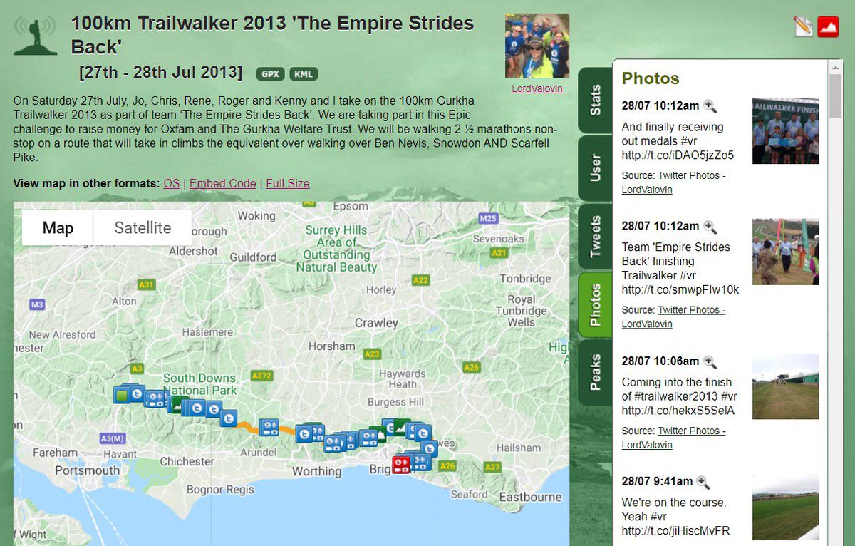 This Wed <a href="/SocialHiking/">Social Hiking</a> closes down. When I first walked <a href="/TrailwalkerUK/">Trailwalker UK</a> in 2013 I used SH to track us and post tweets/photos to a live map. SH promoted this and so through the 24hr event we had people across the globe making contact. It gave us such a boost. Thank you Phil for all