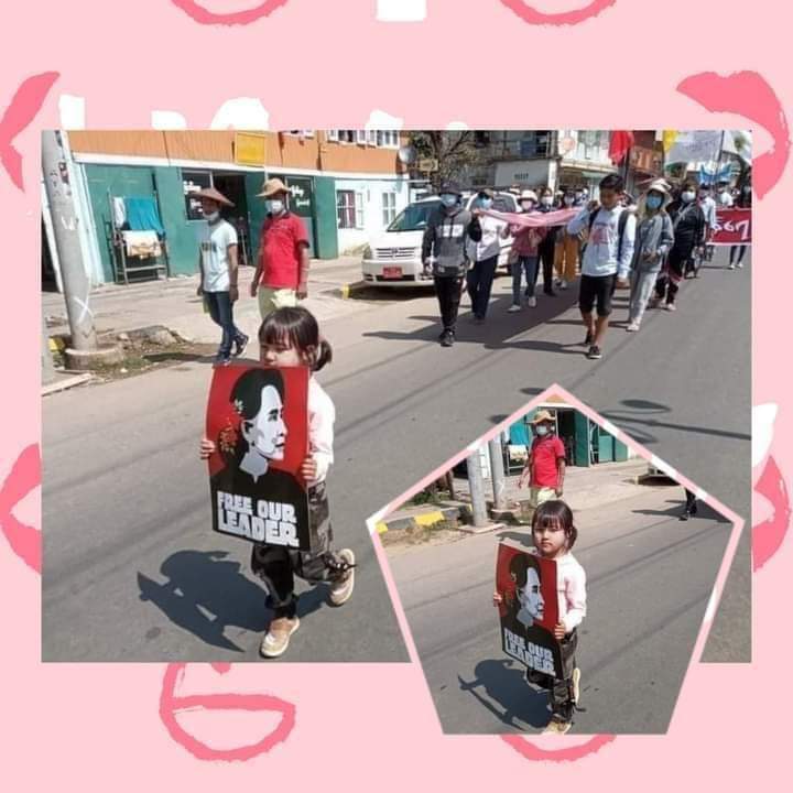 It has been two weeks since the arrest of the 4-year-old daughter of Soe Htay, the protest leader in Mogok, today is her birthday.
#WhatsHappeningInMyanmar