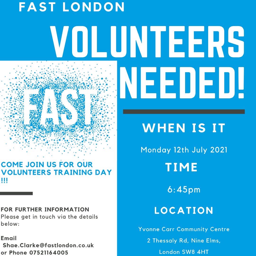 FAST London (@fastlondon1) on Twitter photo VOLUNTEERS NEEDED!!!
If you are interested and want more information please either direct message us or contact Shae using the number or email which can be found on the post.
<a href="/BatterseaVolun1/">Battersea Volunteers Project</a>
<a href="/YouthBattersea/">Youth Battersea</a>
#YouthWork #SW8 #battersea #SW11 #youthbattersea VOLUNTEERS NEEDED!!!
If you are interested and want more information please either direct message us or contact Shae using the number or email which can be found on the post.
<a href="/BatterseaVolun1/">Battersea Volunteers Project</a>
<a href="/YouthBattersea/">Youth Battersea</a>
#YouthWork #SW8 #battersea #SW11 #youthbattersea