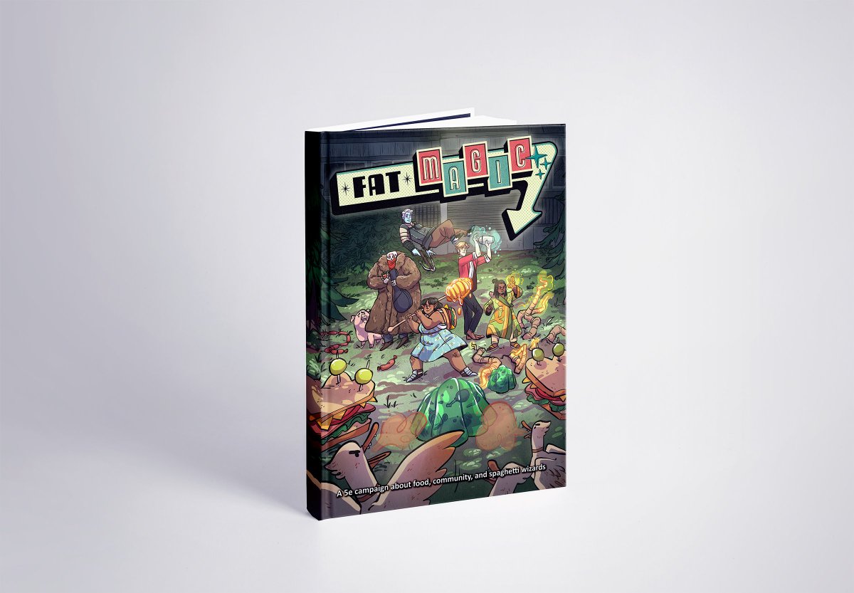 FatMagicRPG's tweet photo. On the first day of launch week, #FatMagic gave to me:
📗A hardback book reveal!📗
Cover illustrated by @AngryArtist113. Interior layout & logo by @rocketorca. United at last!
Stay tuned to get a chance to win one of these badboys.
#DnD #dnd5e #TTRPGSolidarity #ttrpgfamily https://t.co/gkhf7Lf55F