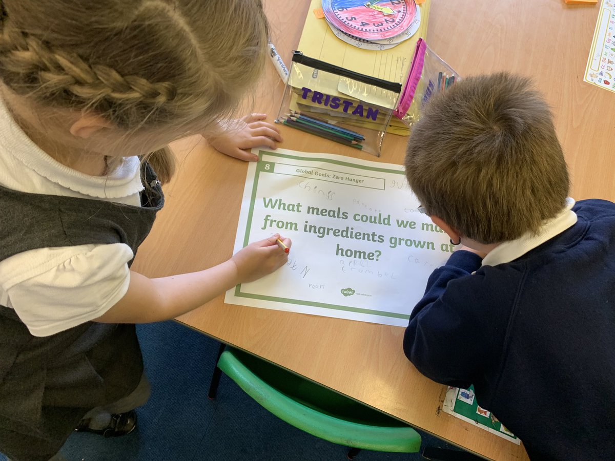 Year2Chalgrove's tweet photo. We are learning about #GlobalGoal number 2: Zero Hunger. How can we be better global citizens? Today we wrote down and shared our ideas. @ChalgroveSchool https://t.co/MlXjP2MBAm