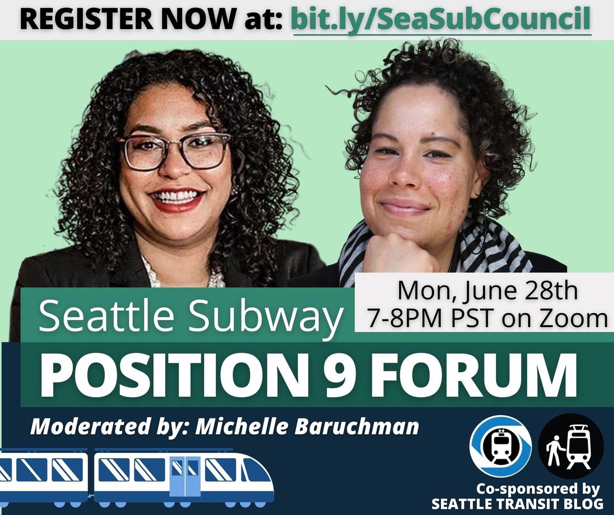 SeattleSubway's tweet photo. TONIGHT! 7pm!
@Brianna4Seattle or @Nikkita4Nine?
Who has a better plan to speed light rail, achieve more housing near transit or make #Seattle more equitable and sustainable.
Moderator: @mlbaruchman
✅ RSVP: https://t.co/ZiH3bUH2D3 https://t.co/5SOcgJ28VV