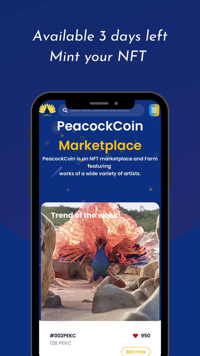 NOGOL_'s tweet photo. The #PeacockCoin #NFT #marketplace will launch in two days and I couldn’t be any more excited to see all of the unique work that our first artist have onboarded! #jun30th #PekC
#NFTartist #nftcollector #PEKC https://t.co/NULpKN18Cd