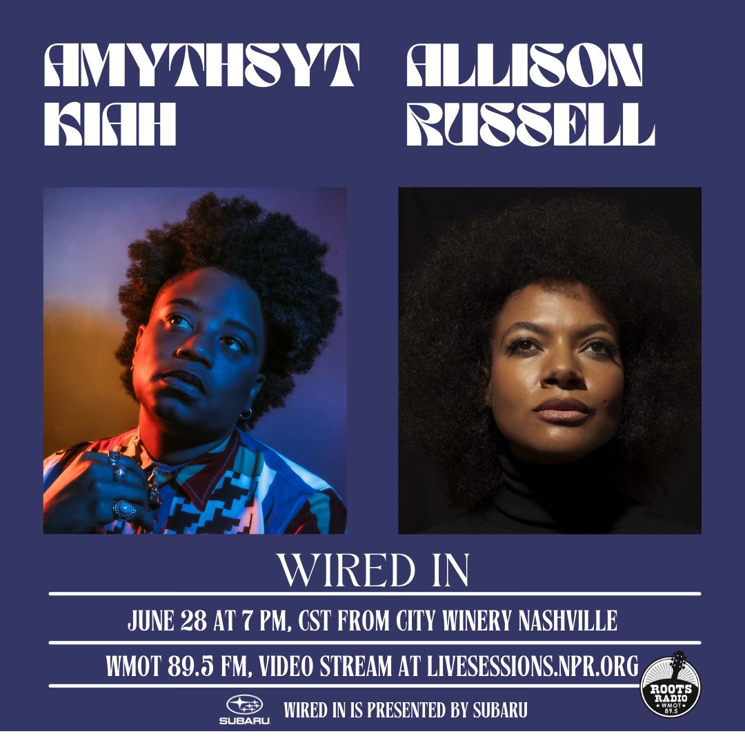 WMOT_RootsRadio's tweet photo. . @AmythystKiah  and @outsidechild13 have both released career-defining albums in 2021. Tonight they will be our guests on Wired In. 

Tune in at 7 PM  CST to watch them perform live from City Winery Nashville via our Facebook Page or on https://t.co/iPLh3JzrxS. https://t.co/xZ9xj2UYDz
