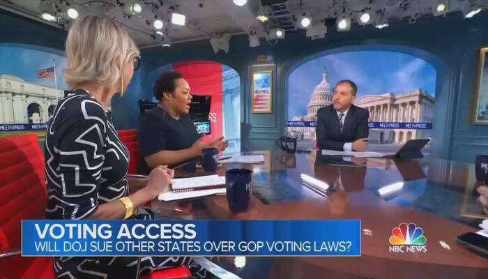 gregkellyusa's tweet photo. TRUMP, first Ex President in a CENTURY with a BIG CHANCE to come back, has AWESOME RALLY Saturday. But the WORTHLESS @MeetThePress pretends it didn’t happen. Not one word. @Yamiche throws a Race Based fit.  Andrea Mitchell VITRUE SIGNALS, shouts down @dpletka.  THIS IS FAKE NEWS https://t.co/0y69hfsKg2