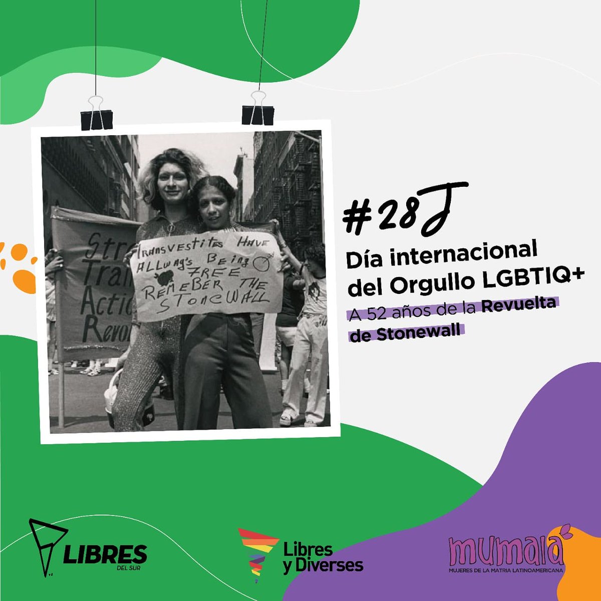 BsasMumala's tweet photo. 🏳️‍🌈28 de junio: Dia del orgullo LGBTTQ+
👉🏾¿Por qué este día?
Un 28 de junio de 1969, la policía de Nueva York dirigió una redada contra el pub Stonewall, hasta ese momento era unos de los pocos bares que aceptaba a la comunidad homosexual,  ⬇️ @MuMaLaNacional @LyDBuenosAires https://t.co/NgvkiLjlXW