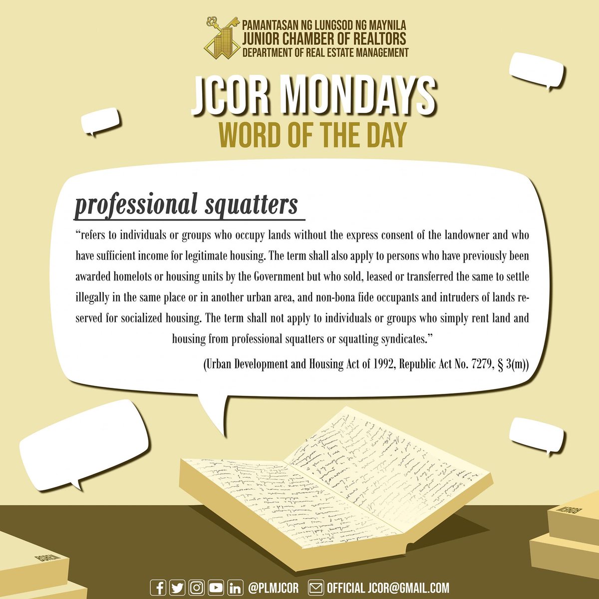 PLMJCOREP's tweet photo. Serving you your weekly dose of new knowledge for we are back at it again with another JCOR Monday!

Have you ever encountered the term, professional squatters? Well then if not, here’s another fact to share with all of you!

#JCOR2021
#SCIONDefiantsOfGreaterHeights
#BeREMarkable https://t.co/ikmHukTVah