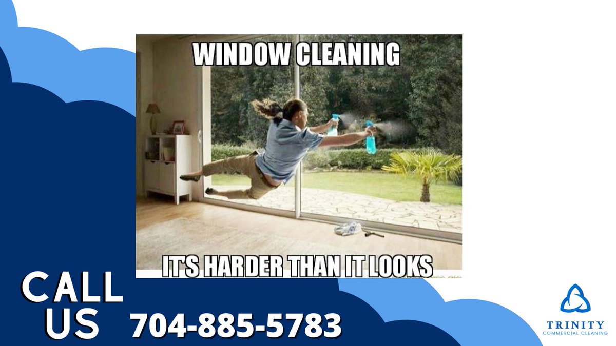 TrinityComClean's tweet image. Window cleaning can be a dangerous activity. Let a professional handle it. 
Call today for a complimentary quote on your commercial window cleaning. 
trinitycleaningnc.com
#pulledahamstring #dirtywindows #Icanseeclearlynow #callaprofessional #commercialcleaning