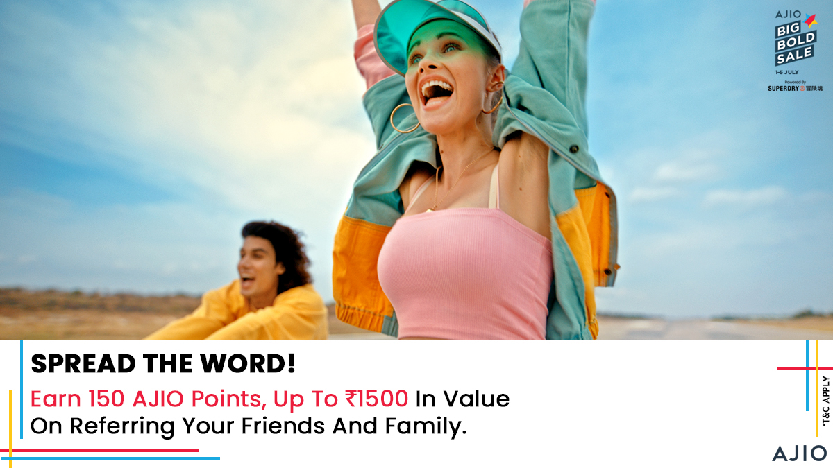 AJIO on X: Tell everyone! Refer your friends and family and earn 150 AJIO  points – that is ₹1500 in value! So, what're you waiting for? Get ready to  shop the AJIO #