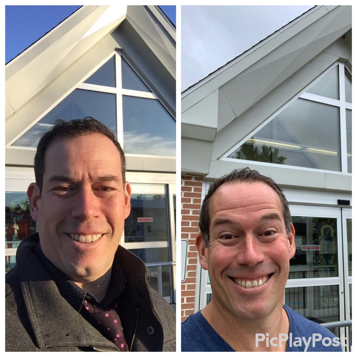 1680 days ago I took the selfie on the left waiting for the first bus to arrive on my first day as principal The one on the right is from today. This was meant to be my last day with the kids <a href="/SPPDurham/">St. Peter & St. Paul</a> and the last day I greeted the busses. I’m going to miss this place! #blessed