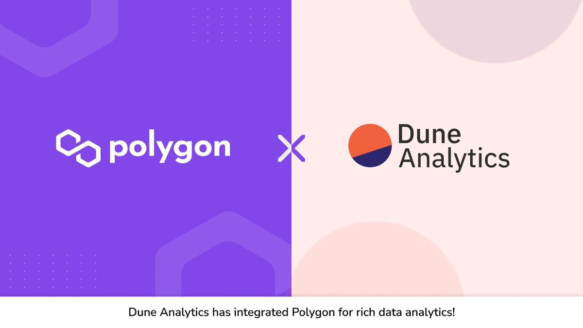 1/2 🔥 @DuneAnalytics has integrated Polygon for rich data insights into  the vibrant #DeFi, #NFT & #Gaming ecosystem! 📈 The launch of Dune will  enable anyone to perform powerful analysis & showcase #