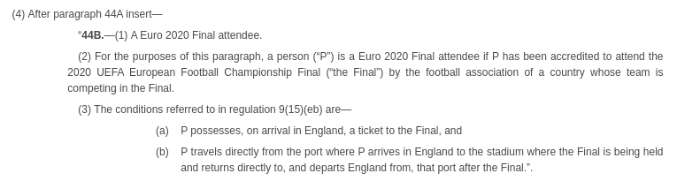 Future_Not_Set's tweet photo. ⚽️ A broader definition of #UEFA #Euro2021 'limited exemption' will come into power on *29th June at 0400*.

So long as the 'attendee' has been accredited, a ticket, &amp; goes straight to the stadium &amp; back to the airport from the event - they're exempt from Regulations 🤡 https://t.co/yFMdOfsul3