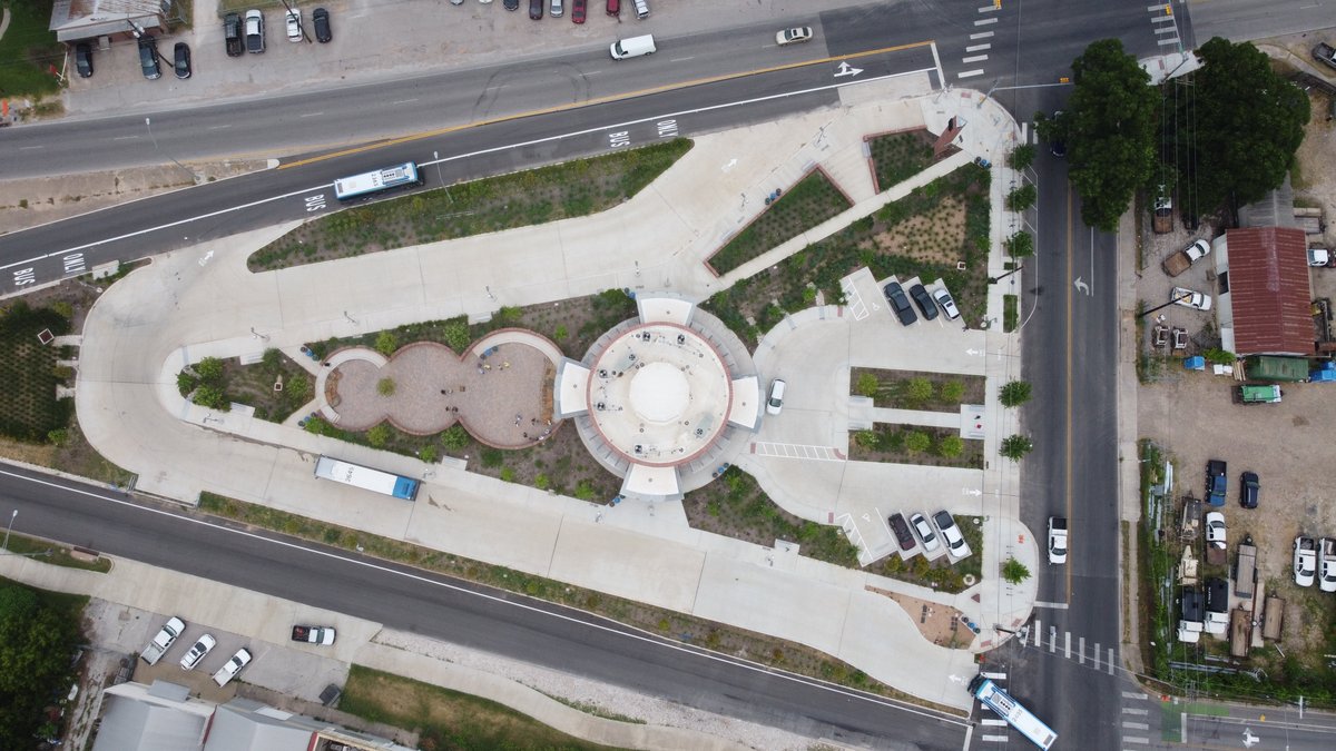 KUTnathan's tweet image. A new transit center that opened today in East Austin on 363 Shady Ln. will for the first time will provide off-street facilities to connect rural @RideCARTS bus service with local @CapMetroATX service. The $5 million facility  includes seating with AC and restrooms.