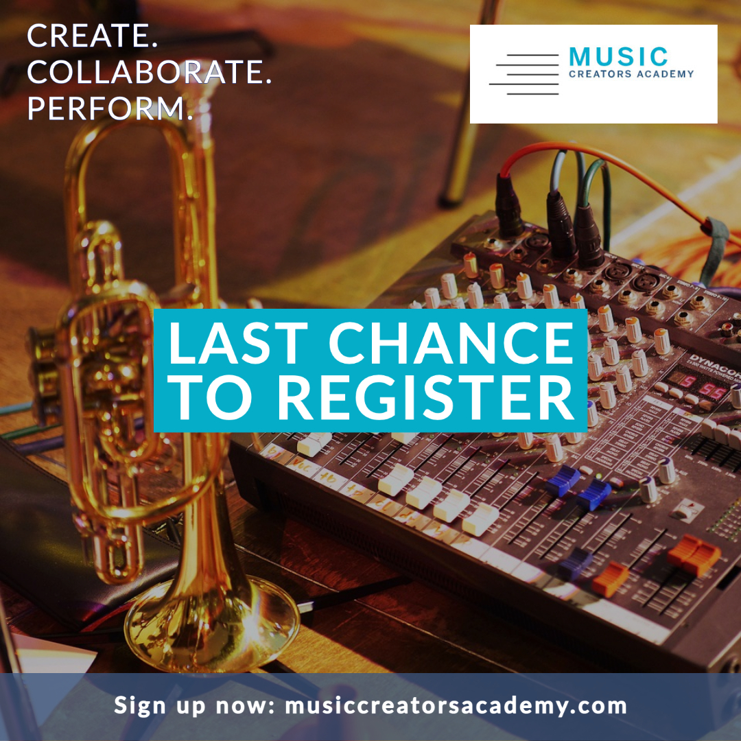 MusicCreatorsAc's tweet photo. Today is the final day to sign up for Music Creators Academy 2021! Come join us next week, July 5-10. 

Tell a friend and REGISTER NOW at https://t.co/7HrfTwV8gR

#musiccamp #concertband #jazzband #orchestra #choir #musiceducation #create #summermusiccamp #composers #newmusic https://t.co/TZFHsdFCU8